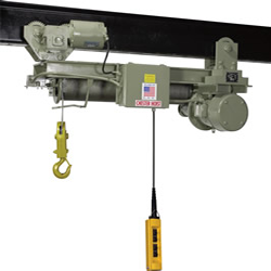 Chester single hook on a wire rope hoist
