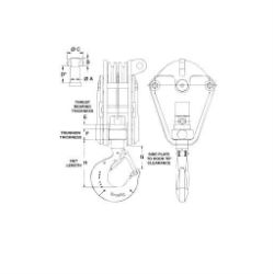 A technical drawing of a Custom Split-Nut Hook for Mobile Cranes by Paducah Rigging